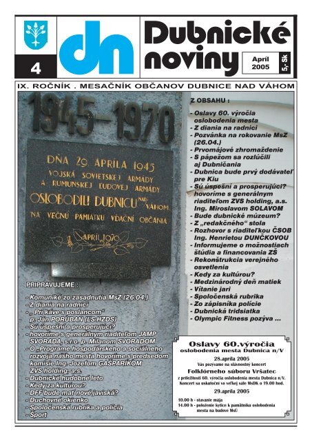 dubnickÃ© noviny Ä . 4 - aprÃl 2005 - Dubnica nad VÃ¡hom