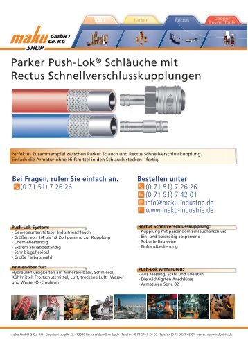 Parker Push-Lok Schlauch mit Rectus Schnellverschlusskupplung