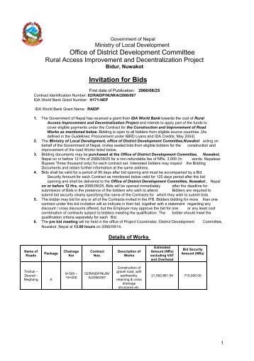 Office of District Development Committee Invitation for Bids - raidp