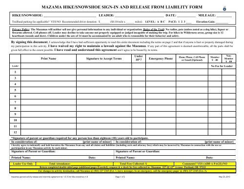 mazama hike/snowshoe sign-in and release from liability ... - Mazamas