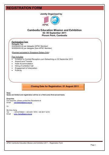 APSC Mission and Exhibition Cambodia 2011 Registration Form