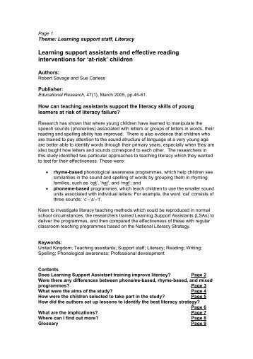 Learning support assistants and effective reading interventions for ...