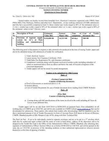 Tender Notification No. 23(413) / 2010-GA /382 Date:07.07.2010