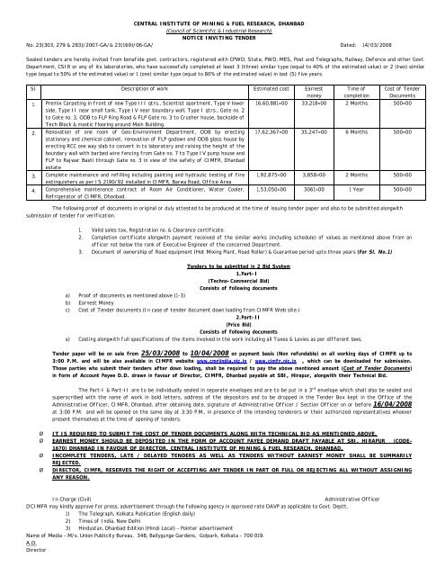 CENTRAL INSTITUTE OF MINING & FUEL RESEARCH, DHANBAD ...