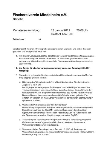 Fischereiverein Mindelheim eV Bericht