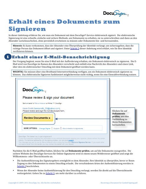 Erhalt eines Dokuments zum Signieren - DocuSign