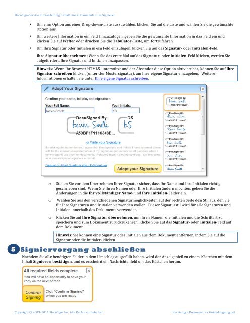 Erhalt eines Dokuments zum Signieren - DocuSign