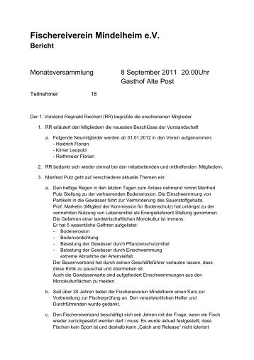 Fischereiverein Mindelheim eV Bericht