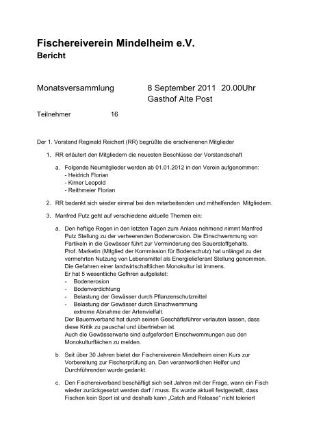 Fischereiverein Mindelheim eV Bericht