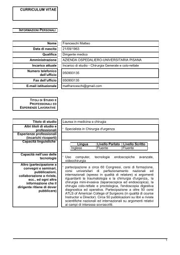 CV - Azienda Ospedaliero-Universitaria Pisana