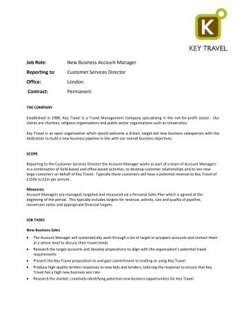 Job Role: New Business Account Manager Reporting to ... - Key Travel