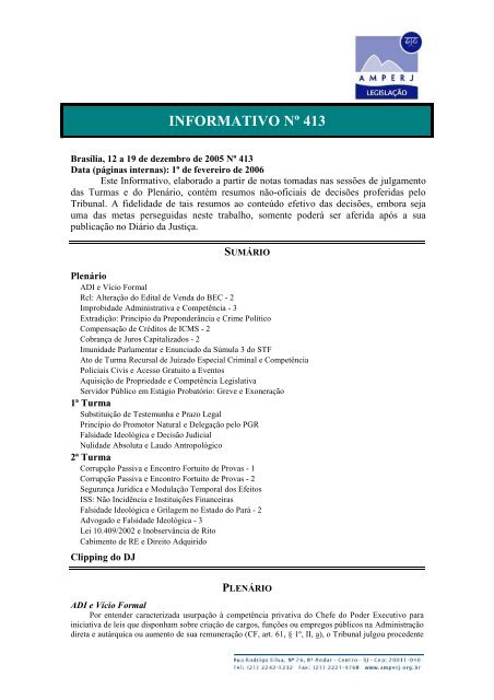 INFORMATIVO NÂº 413 - Amperj