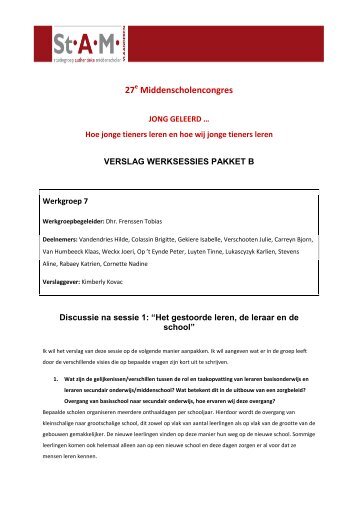 27 e StAM-congres/ Verslag werkgroep 7 - St.AM-Vlaanderen