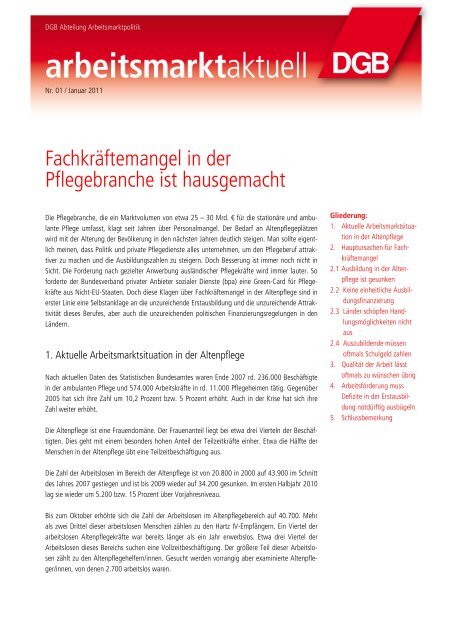 FachkrÃ¤ftemangel in der Pflegebranche ist hausgemacht - DGB