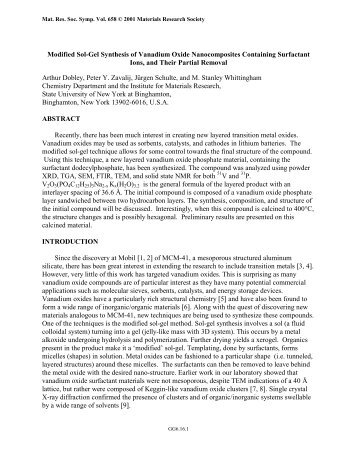 Modified Sol-Gel Synthesis of Vanadium Oxide Nanocomposites ...