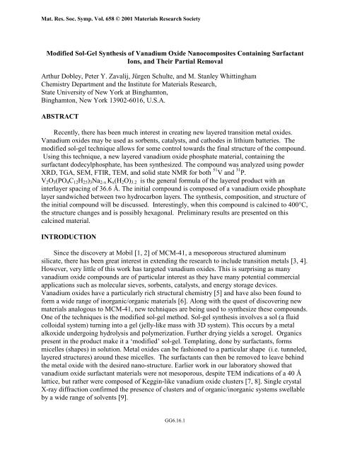 Modified Sol-Gel Synthesis of Vanadium Oxide Nanocomposites ...