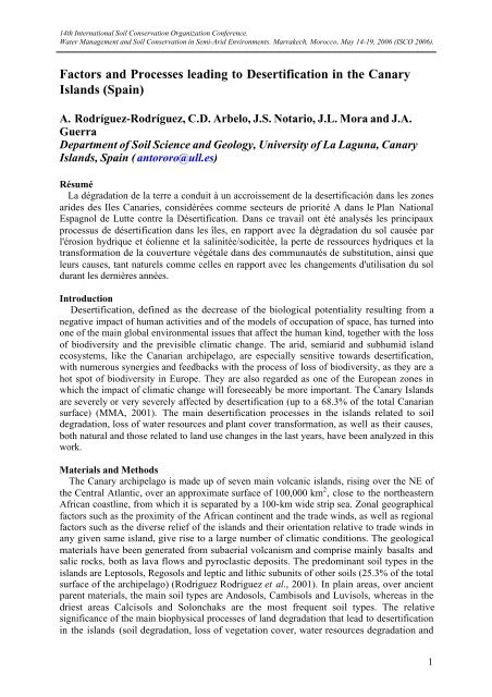 Factors and Processes leading to Desertification in the Canary Islands