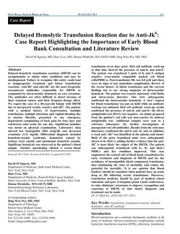 Delayed Hemolytic Transfusion Reaction due to Anti-Jk : Case ...