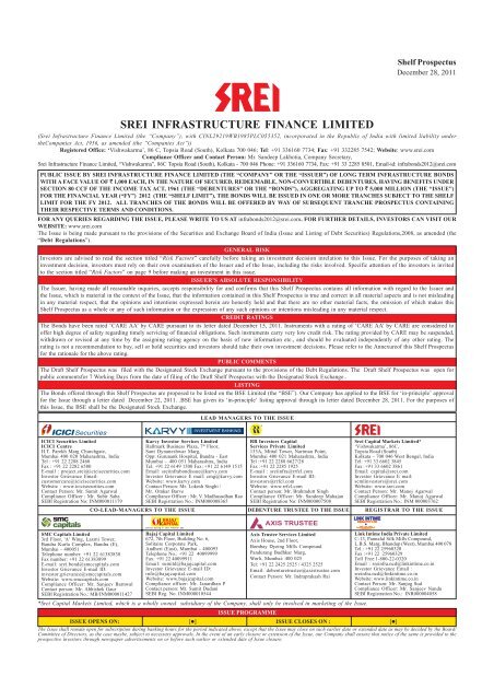 Shelf Prospectus Srei Infrastructure Finance Limited