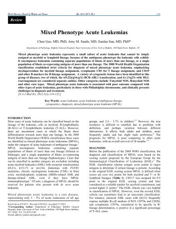 Mixed Phenotype Acute Leukemias - NAJMS: The North American ...