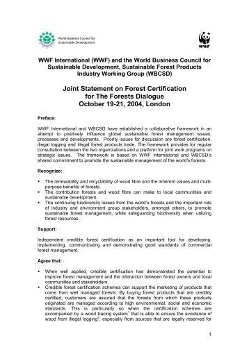 WWF International (WWF) and the World Business Council for ...