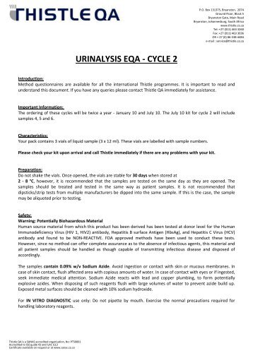 URINALYSIS EQA - CYCLE 2 - Thistle QA