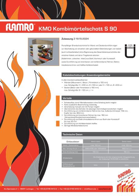 KMO Kombimörtelschott S 90 - Flamro Brandschutz-Systeme Gmbh