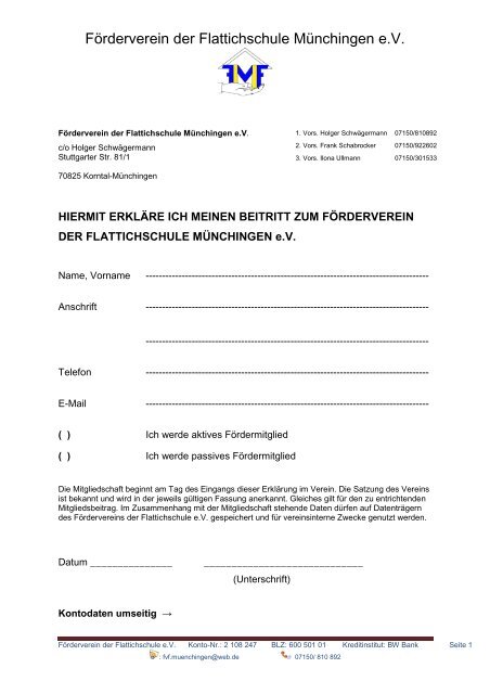 Einzugsermachtigung Flattichschule Korntal Munchingen