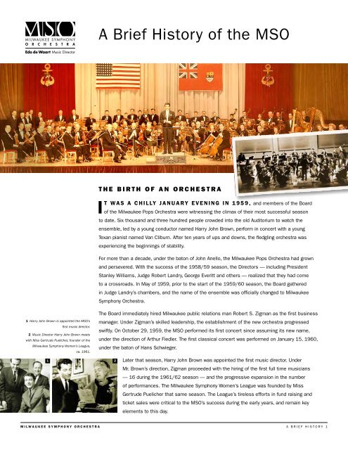A Brief History of the Mso - Milwaukee Symphony Orchestra