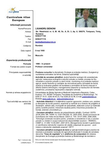 Curriculum vitae Europass - Universitatea de Stiinte Agricole si ...