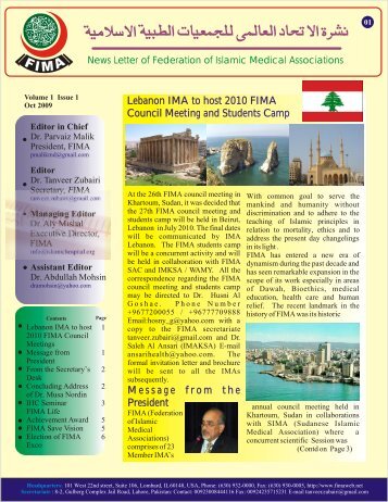 FIMA E-Newsletter October 2009 - Federation of Islamic Medical ...