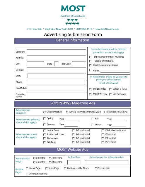 Advertising Submission Form - Mothers of Supertwins