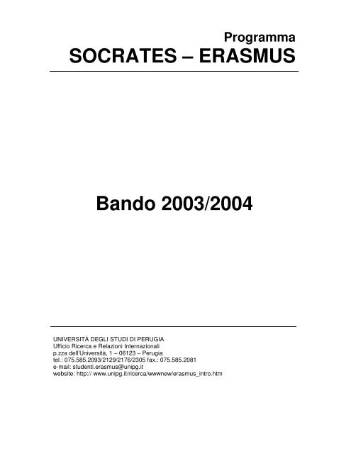 SOCRATES – ERASMUS Bando 2003/2004 - Centro di Ricerca ...