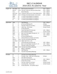 RBCS CALENDAR 2010-2011 Academic Year