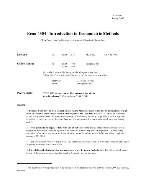 Econ 4304 Introduction to Econometric Methods - Home Page for ...