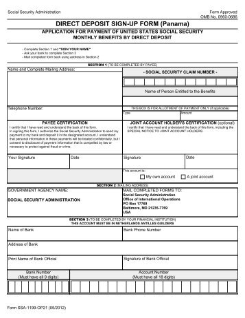 DIRECT DEPOSIT SIGN-UP FORM (Panama) - Social Security