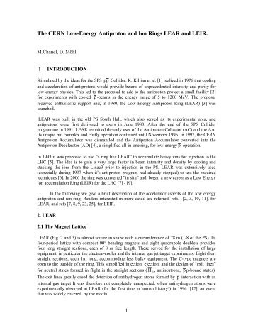 The CERN Low-Energy Antiproton and Ion Rings LEAR and LEIR.