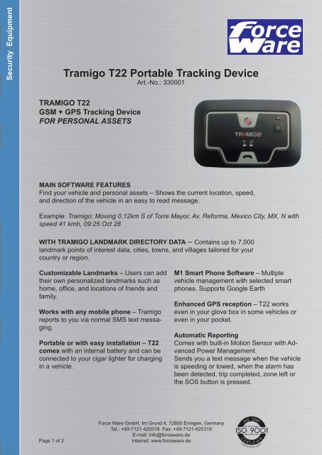 Tramigo T22 Portable Tracking Device - Force Ware