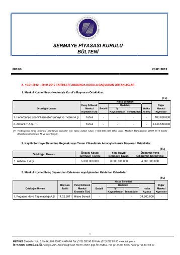 sermaye piyasasÄ± kurulu bÃ¼lteni - Turkborsa.net