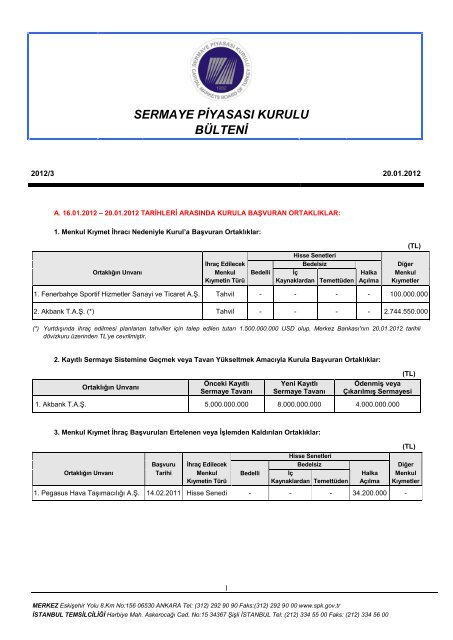 sermaye piyasasÄ± kurulu bÃ¼lteni - Turkborsa.net