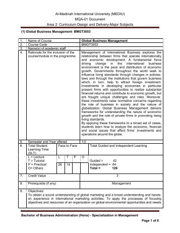 Al-Madinah International University (MEDIU) MQA-01 Document ...