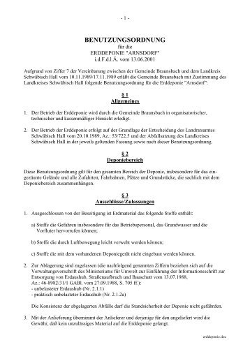 Benutzungsordnung fÃ¼r die Erddeponie "Arnsdorf" - Braunsbach