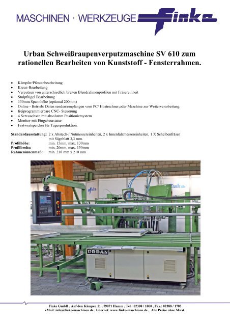 Urban Schweißraupenverputzmaschine SV 610 zum rationellen ...