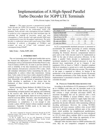 Implementation of A High-Speed Parallel Turbo Decoder for 3GPP ...