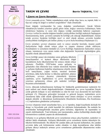 ÇAY Alkan DEMİR, TEAE - Tarımsal Ekonomik Araştırma Enstitüsü