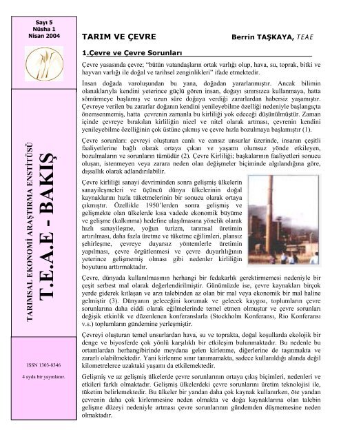 ÇAY Alkan DEMİR, TEAE - Tarımsal Ekonomik Araştırma Enstitüsü