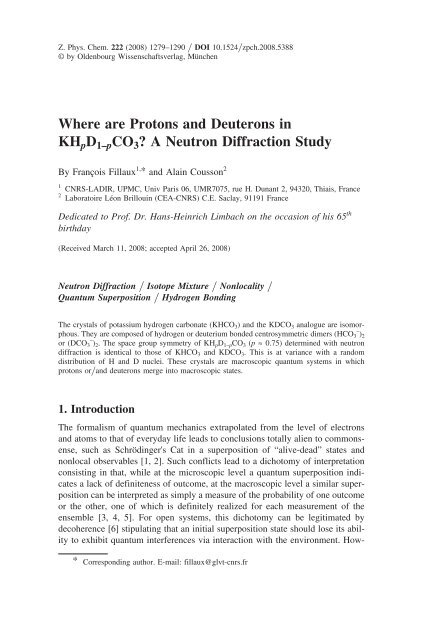 Where are Protons and Deuterons in KHpD1âpCO3? A Neutron ...