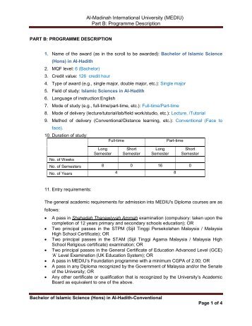 Part B: Programme Descrip - Al-Madinah International University