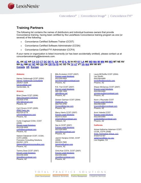 Training Partners - LexisNexisÂ® Litigation Solutions