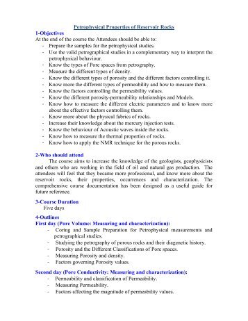 Petrophysical Properties of Reservoir Rocks 1-Objectives At the end ...